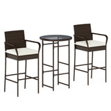 Set de bar de exterior de 3 piezas con 2 cojines para porche y patio - Blanco