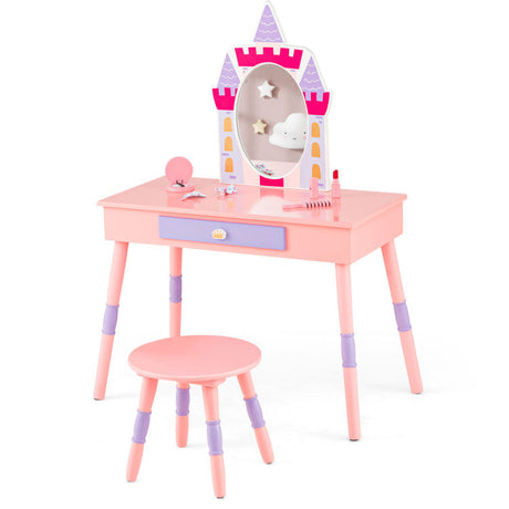 Juego de 3 piezas para habitación infantil: Estructura de cama individual, Armario y Tocador con taburete
