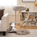 Árbol rascador moderno para gatos de madera con percha y postes rascadores de yute natural - Marrón
