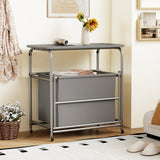 3-Section Laundry Sorter with Foldable Ironing Board and Lockable Wheels-Gray