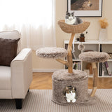 Árbol para gatos de madera maciza, árbol para gatos de peral con plataforma y postes rascadores de sisal - Marrón