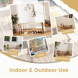 Banco de patio de madera de teca de 47 pulgadas de largo con asiento de mimbre y patas de madera maciza - Natural