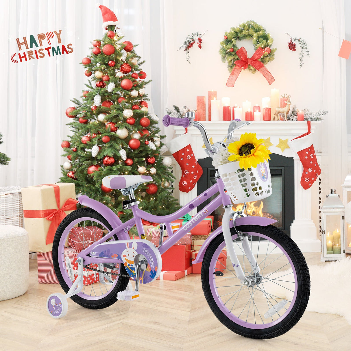 Bicicleta de niña de 18 pulgadas con cesta y ruedas de entrenamiento desmontables para edades de 4 a 8 años - 18 pulgadas