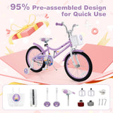 Bicicleta de niña de 18 pulgadas con cesta y ruedas de entrenamiento desmontables para edades de 4 a 8 años - 18 pulgadas