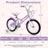 Bicicleta de niña de 18 pulgadas con cesta y ruedas de entrenamiento desmontables para edades de 4 a 8 años - 18 pulgadas
