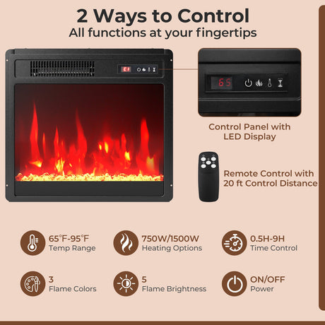 Inserto eléctrico para chimenea de 18 pulgadas, calentador de chimenea con protección contra sobrecalentamiento