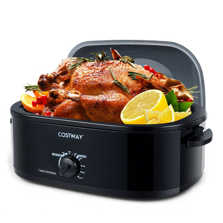 Horno Asador Eléctrico de 18 Cuartos con Tapa Autobastidora Asador de Pavo con Bandeja Extraíble