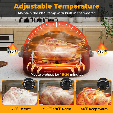 Horno Asador Eléctrico de 18 Cuartos con Tapa Autobastidora Asador de Pavo con Bandeja Extraíble