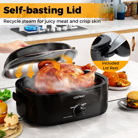 Horno Asador Eléctrico de 18 Cuartos con Tapa Autobastidora Asador de Pavo con Bandeja Extraíble