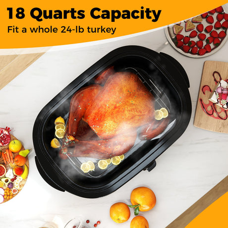 Horno Asador Eléctrico de 18 Cuartos con Tapa Autobastidora Asador de Pavo con Bandeja Extraíble