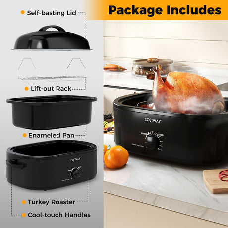 Horno Asador Eléctrico de 18 Cuartos con Tapa Autobastidora Asador de Pavo con Bandeja Extraíble