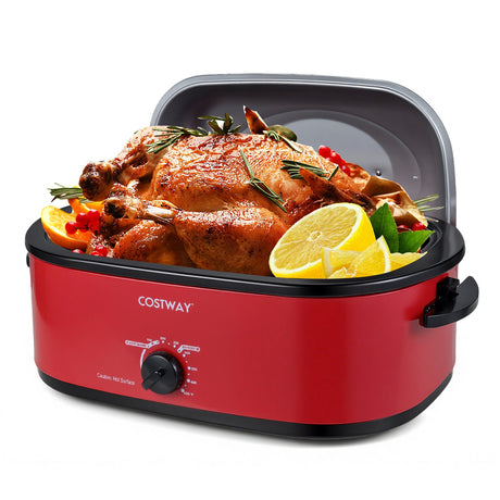 Horno Asador Eléctrico de 18 Cuartos con Tapa Autobastidora Asador de Pavo con Bandeja Extraíble
