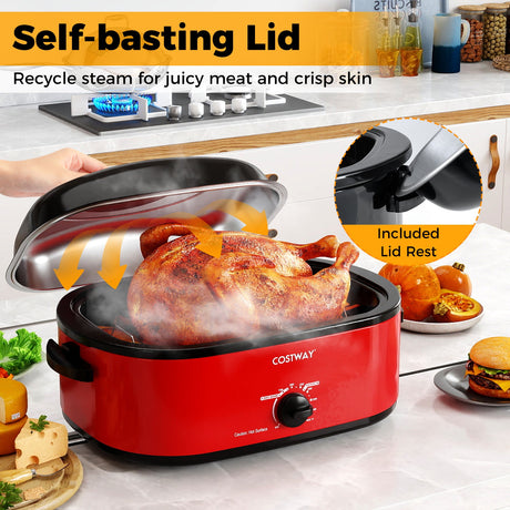 Horno Asador Eléctrico de 18 Cuartos con Tapa Autobastidora Asador de Pavo con Bandeja Extraíble