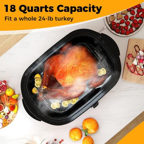 Horno Asador Eléctrico de 18 Cuartos con Tapa Autobastidora Asador de Pavo con Bandeja Extraíble
