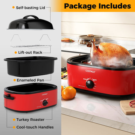Horno Asador Eléctrico de 18 Cuartos con Tapa Autobastidora Asador de Pavo con Bandeja Extraíble