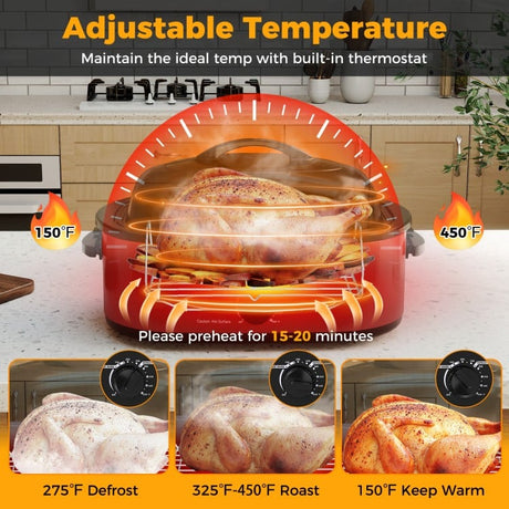 Horno Asador Eléctrico de 18 Cuartos con Tapa Autobastidora Asador de Pavo con Bandeja Extraíble