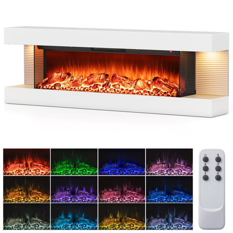 Chimenea eléctrica de pared de 18/36 pulgadas con 3 lados y repisa flotante de 32/50 pulgadas de ancho