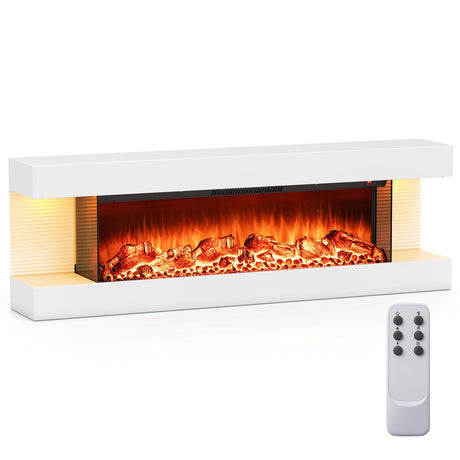 Chimenea eléctrica de pared de 18/36 pulgadas con 3 lados y repisa flotante de 32/50 pulgadas de ancho
