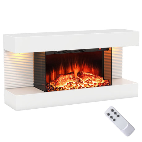 Chimenea eléctrica de pared de 18/36 pulgadas con 3 lados y repisa flotante de 32/50 pulgadas de ancho