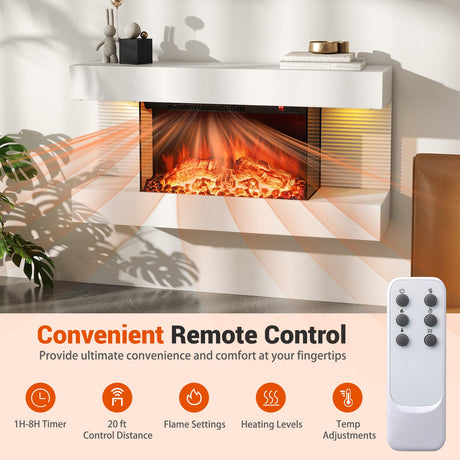 Chimenea eléctrica de pared de 18/36 pulgadas con 3 lados y repisa flotante de 32/50 pulgadas de ancho