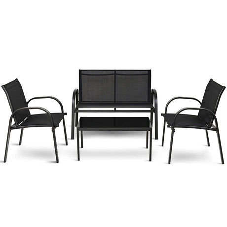 Juego de Muebles de Patio de 4 Piezas con Mesa de Centro con Cubierta de Vidrio
