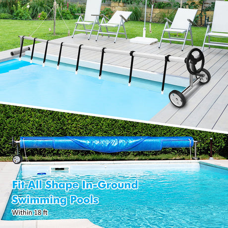 Enrollador de cubierta de piscina de 18 pies, juego de aluminio, enrollador de cubierta solar para piscinas enterradas