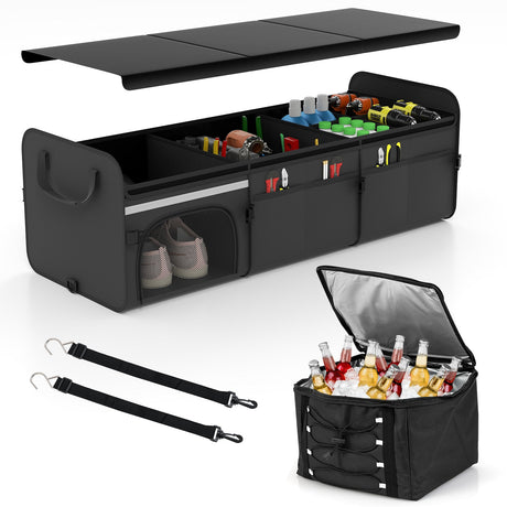 Organizador de Maletero de Coche de 18 Galones con Tapa 3 Compartimentos Caja de Almacenamiento Portátil-Negro