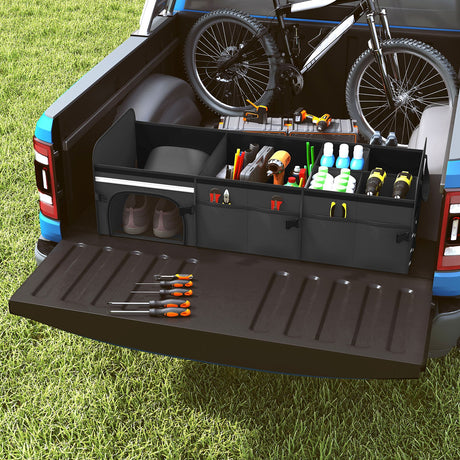 Organizador de Maletero de Coche de 18 Galones con Tapa 3 Compartimentos Caja de Almacenamiento Portátil-Negro