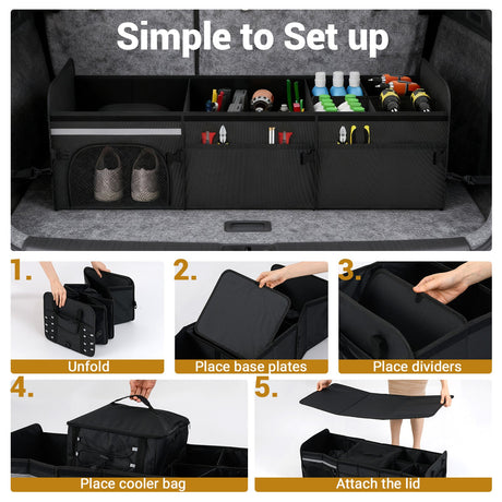 Organizador de Maletero de Coche de 18 Galones con Tapa 3 Compartimentos Caja de Almacenamiento Portátil-Negro