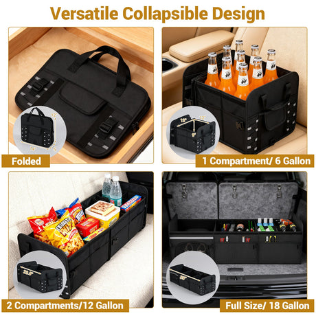 Organizador de Maletero de Coche de 18 Galones con Tapa 3 Compartimentos Caja de Almacenamiento Portátil-Negro