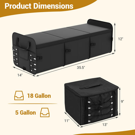 Organizador de Maletero de Coche de 18 Galones con Tapa 3 Compartimentos Caja de Almacenamiento Portátil-Negro