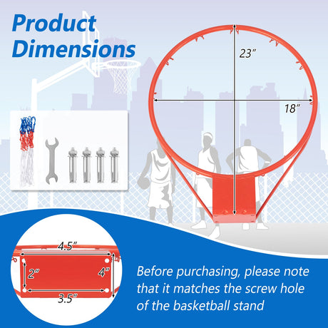 Aro de baloncesto de repuesto de 18 pulgadas con red para todo tipo de clima y accesorios de montaje