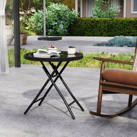 Mesa auxiliar plegable de 18 pulgadas, mesa de centro redonda compacta para patio
