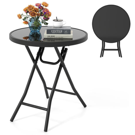 Mesa auxiliar plegable de 18 pulgadas, mesa de centro redonda compacta para patio