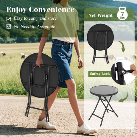Mesa auxiliar plegable de 18 pulgadas, mesa de centro redonda compacta para patio