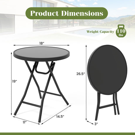 Mesa auxiliar plegable de 18 pulgadas, mesa de centro redonda compacta para patio