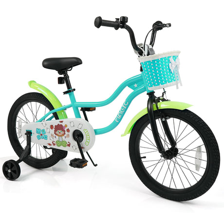 Bicicleta infantil de 12/14/16 pulgadas con ruedas de entrenamiento y cesta color verde