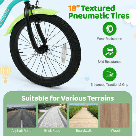 Bicicleta infantil de 12/14/16 pulgadas con ruedas de entrenamiento y cesta color verde