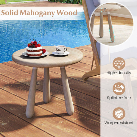 Mesa auxiliar de madera de caoba para exteriores de 18 pulgadas con tablero engrosado