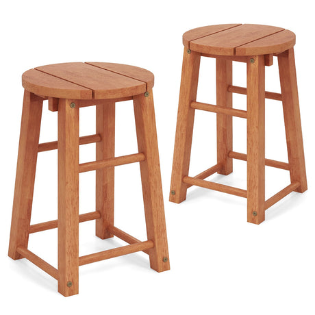 Juego de 2 taburetes de bar de madera para exterior de 18 pulgadas con asiento redondo y reposapiés