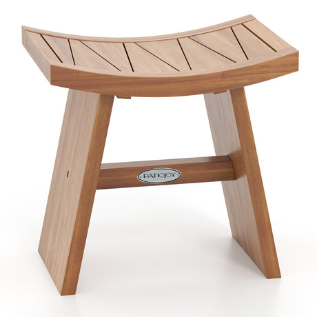 Banco de ducha de madera de teca de 18 pulgadas con asiento curvo para baño