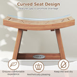 Banco de ducha de madera de teca de 18 pulgadas con asiento curvo para baño