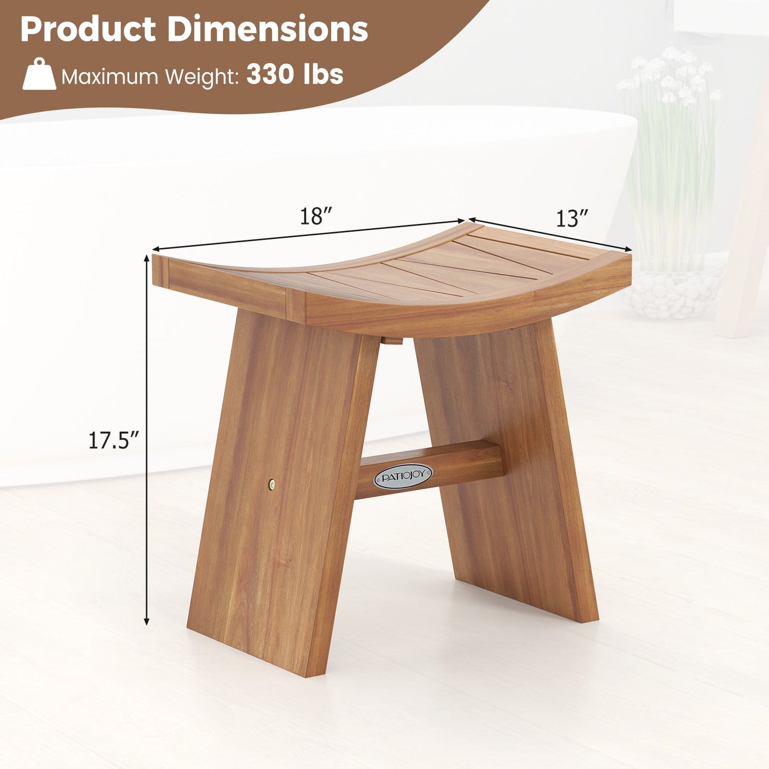 Banco de ducha de madera de teca de 18 pulgadas con asiento curvo para baño