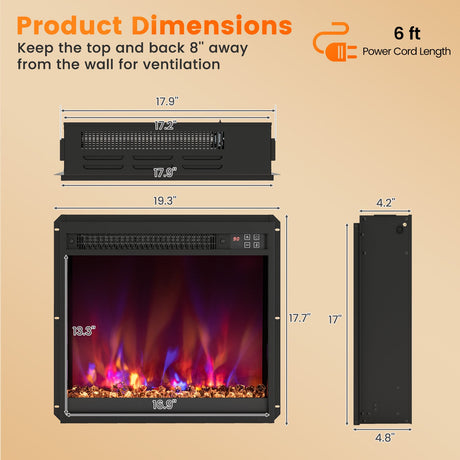 Inserto eléctrico de chimenea de 1500W de 18/23/26 pulgadas con control remoto
