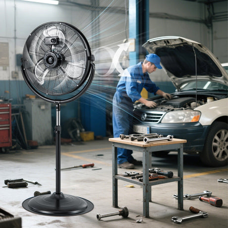 Ventilador de Pedestal de Alta Velocidad de 20 Pulgadas con 3 Velocidades y Altura Ajustable-Negro