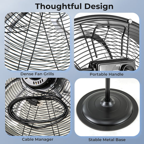 Ventilador de Pedestal de Alta Velocidad de 20 Pulgadas con 3 Velocidades y Altura Ajustable-Negro