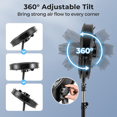 Ventilador de Pedestal de Alta Velocidad de 20 Pulgadas con 3 Velocidades y Altura Ajustable-Negro