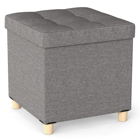 Puf otomano de 45 cm con almacenamiento y patas de madera de caucho - Gris