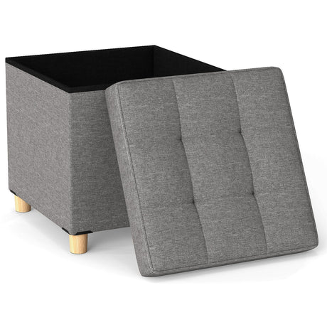 Puf otomano de 45 cm con almacenamiento y patas de madera de caucho - Gris