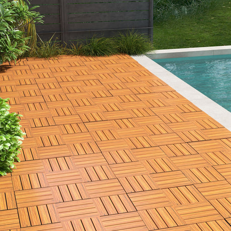 18 piezas de baldosas entrelazadas para terrazas de 30 x 30 cm para un área total de empalme de 1,7 m² - Marrón